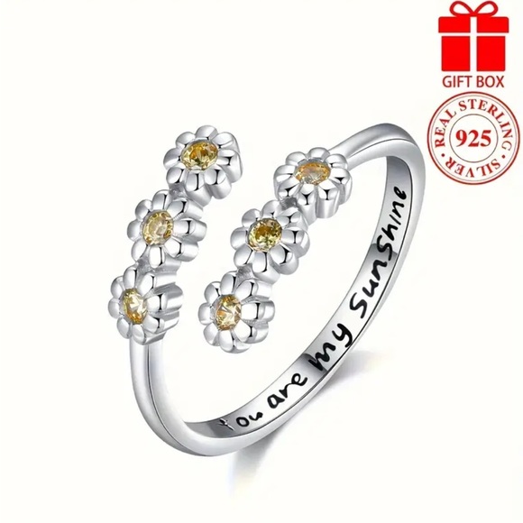 Whimsy_and_Rose Jewelry - Sterling Silver Sunflower “You Are My Sunshine” Adjustable Ring